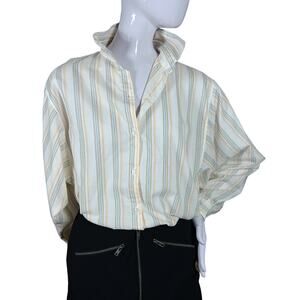 Vintage William Stuart NY Button Down Shirt Size Medium White Beige and Blue